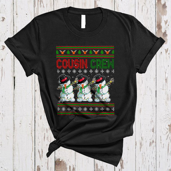 MacnyStore - Cousin Crew, Cute Merry Christmas Sweater Three Dabbing Snowman, X-mas Family Group T-Shirt