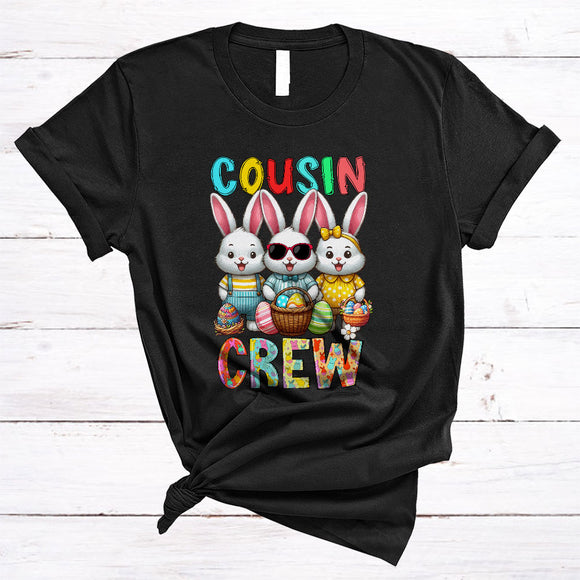 MacnyStore - Cousin Crew, Lovely Easter Day Three Bunnies Rabbit Hunting Eggs, Cousin Family Group T-Shirt