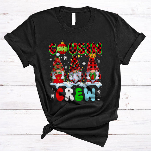 MacnyStore - Cousin Crew, Lovely Plaid Christmas Three Gnomes Gnomies Lover, X-mas Family Group T-Shirt