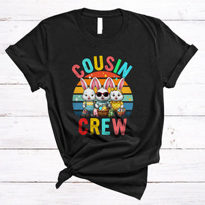 MacnyStore - Cousin Crew, Lovely Vintage Retro Easter Three Bunnies Rabbit Hunting Eggs, Family Group T-Shirt