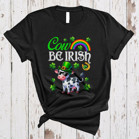 MacnyStore - Cow Be Irish, Humorous St. Patrick's Day Cow Lover, Shamrock Rainbow Matching Farmer Group T-Shirt
