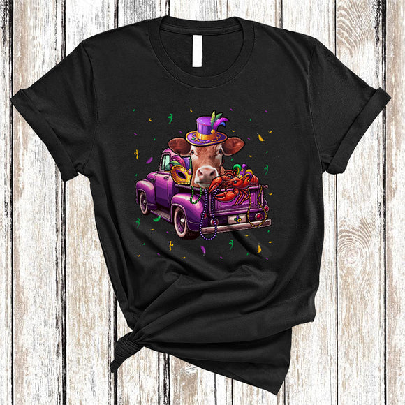 MacnyStore - Cow Crawfish On Pickup Truck Mardi Gras, Amazing Mardi Gras Cow Lover, Farmer Group T-Shirt