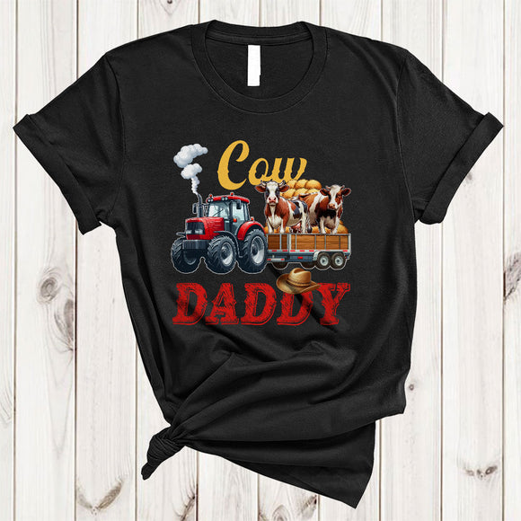 MacnyStore - Cow Daddy, Amazing Father's Day Cow On Trailer Tractor, Farm Animal Farmer Group T-Shirt
