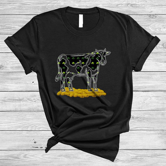MacnyStore - Cow St. Patrick's Day Symbol Shape, Joyful St. Patrick's Day Shamrock, Matching Cow Farmer Lover T-Shirt