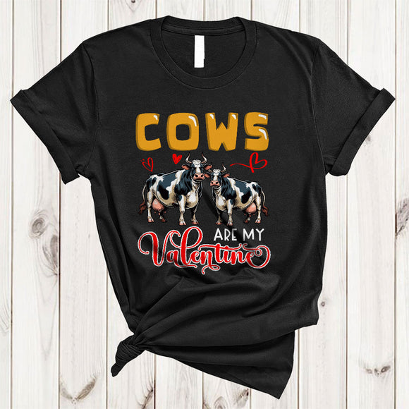 MacnyStore - Cows Are My Valentine, Humorous Valentine's Day Couple Cows Farmer, Hearts Animal Farmer T-Shirt
