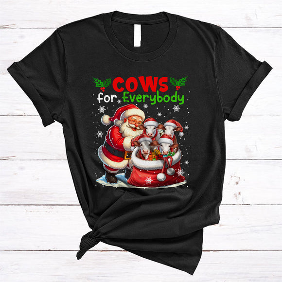 MacnyStore - Cows For Everybody, Joyful Christmas Cow In Santa Bag, Farmer X-mas Family Group T-Shirt