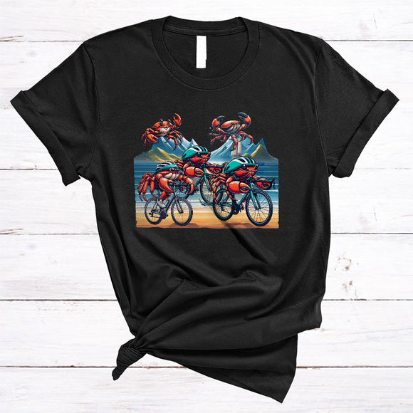 MacnyStore - Crab Riding Bicycle, Humorous Sea Animal Lover, Bicycle Riding Friends Family Group T-Shirt