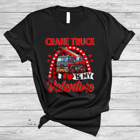 MacnyStore - Crane Truck Is My Valentine, Awesome Valentine's Day Crane Truck Lover, Hearts Plaid Rainbow T-Shirt