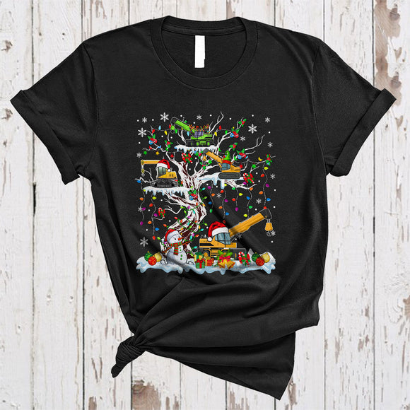 MacnyStore - Crane Truck On Christmas Tree, Wonderful X-mas Snow Around, Santa Crane Truck X-mas T-Shirt