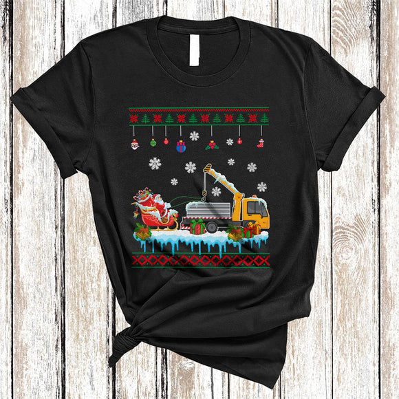 MacnyStore - Crane Truck Sledding Santa Sleigh, Awesome Christmas Sweater Santa Sleigh, Pajama Family Group T-Shirt