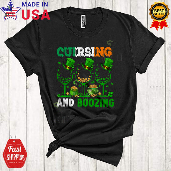 MacnyStore - Cruising And Boozing Cool Funny St. Patrick's Day Irish Flag Leprechaun Wine Drinking Cruise Lover T-Shirt