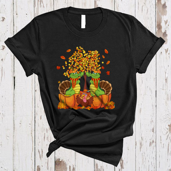 MacnyStore - Cute Alligator In Pumpkin, Lovely Cool Thanksgiving Fall Tree Turkey, Matching Animal Lover T-Shirt