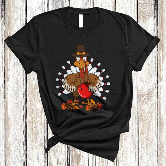 MacnyStore - Cute Bowling Equipment Turkey Tail, Wonderful Thanksgiving Turkey Fall Leaf, Sport Player Team T-Shirt