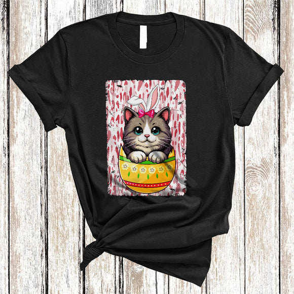 MacnyStore - Cute Bunny Cat In Easter Egg, Lovely Easter Day Pink Leopard Egg Hunting, Family Group T-Shirt