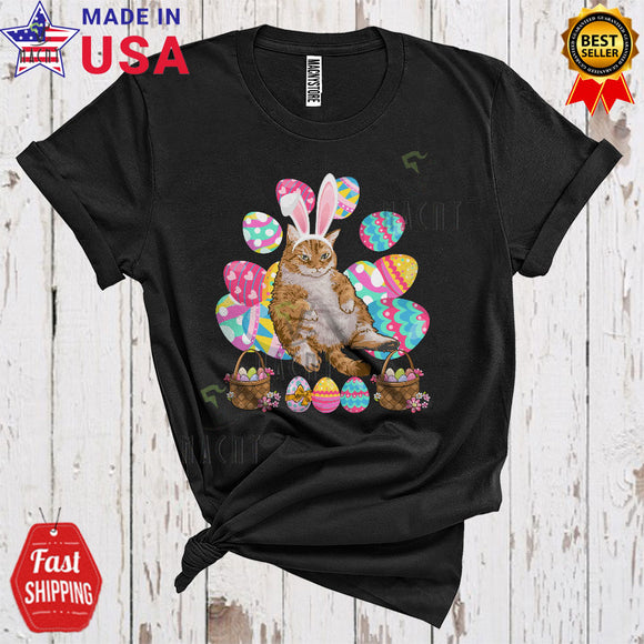 MacnyStore - Cute Bunny Cat With Easter Eggs Basket Funny Cool Easter Day Egg Hunt Matching Cat Lover T-Shirt