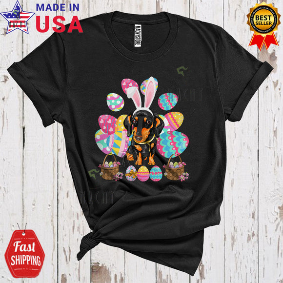 MacnyStore - Cute Bunny Dachshund With Easter Eggs Basket Funny Cool Easter Day Egg Hunt Dachshund Lover T-Shirt