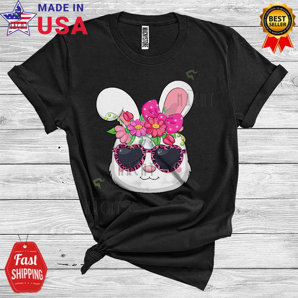 MacnyStore - Cute Bunny Face Wearing Leopard Sunglasses Cool Happy Easter Matching Bunny Eggs Hunt T-Shirt