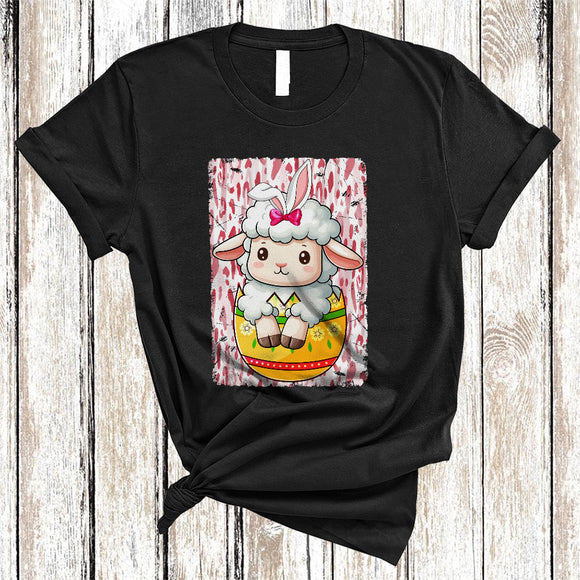 MacnyStore - Cute Bunny Sheep In Easter Egg, Lovely Easter Day Pink Leopard Egg Hunting, Family Group T-Shirt