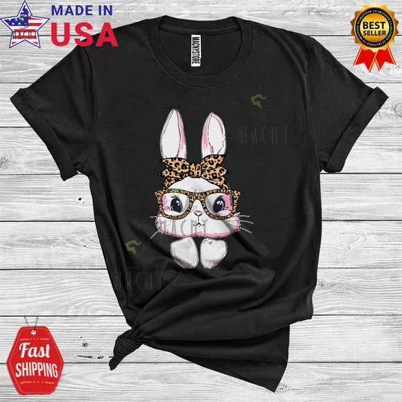 MacnyStore - Cute Bunny Wearing Leopard Sunglasses Bandana Funny Cool Easter Day Bunny Lover Family Group T-Shirt