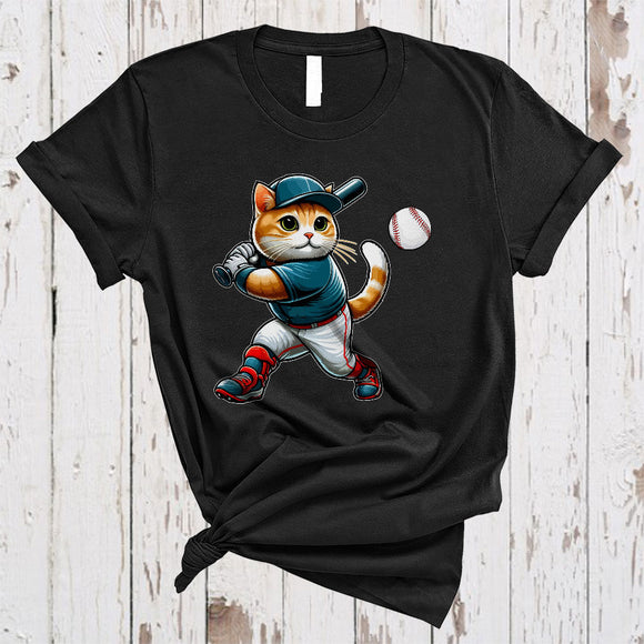 MacnyStore - Cute Cat Playing Baseball, Lovely Cat Owner Baseball Player, Matching Sport Team T-Shirt