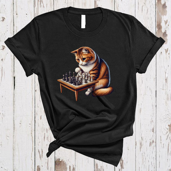MacnyStore - Cute Cat Playing Chess, Lovely Cat Owner Chess Player, Matching Sport Team T-Shirt