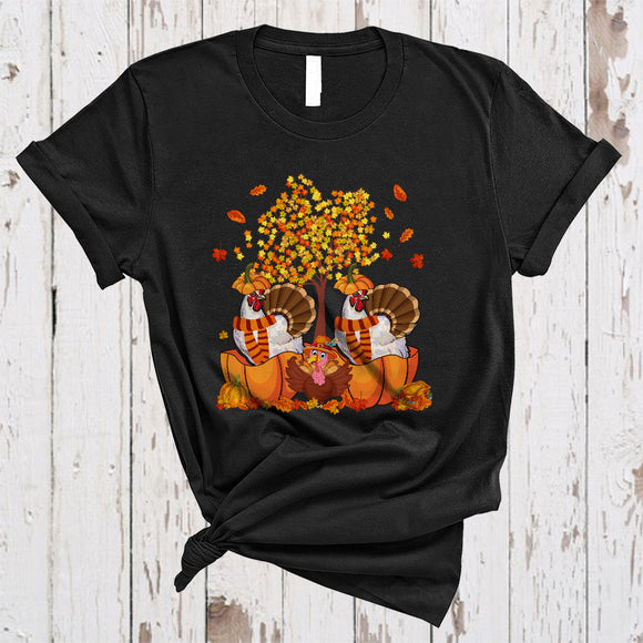 MacnyStore - Cute Chicken In Pumpkin, Lovely Cool Thanksgiving Fall Tree Turkey, Matching Animal Lover T-Shirt