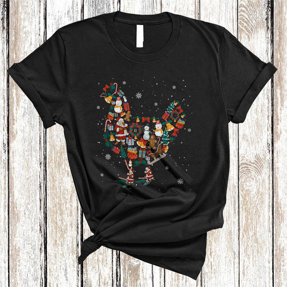 MacnyStore - Cute Christmas Chicken Shape, Cool Adorable X-mas Santa Snowman, Farmer Pajamas Family Group T-Shirt