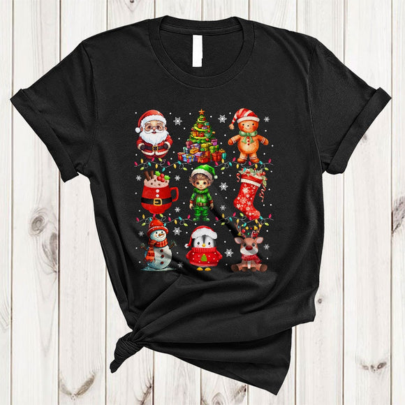MacnyStore - Cute Christmas Collection, Joyful X-mas Lights Santa ELF Gingerbread, Snow Family Group T-Shirt