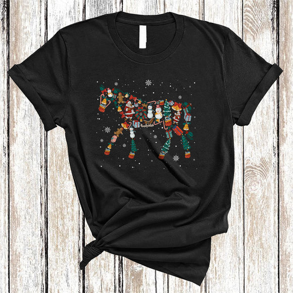 MacnyStore - Cute Christmas Horse Shape, Cool Adorable X-mas Santa Snowman, Farmer Pajamas Family Group T-Shirt