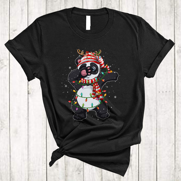 MacnyStore - Cute Dabbing Panda Reindeer Gnome, Joyful Christmas Panda Animal, X-mas Pajama Family Group T-Shirt