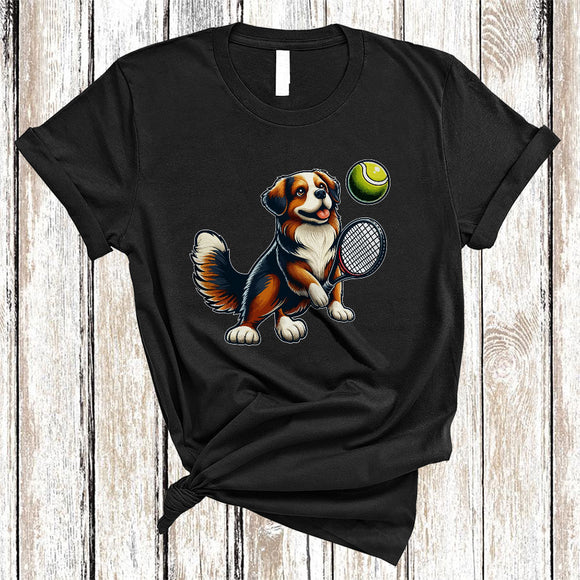 MacnyStore - Cute Dog Playing Tennis, Humorous Tennis Team Player Lover, Sport Family Group T-Shirt