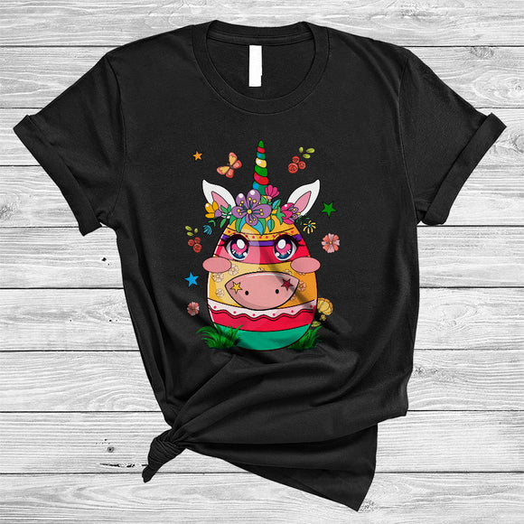 MacnyStore - Cute Easter Egg Unicorn, Colorful Easter Day Flowers Egg Hunting, Unicorn Lover Family Group T-Shirt