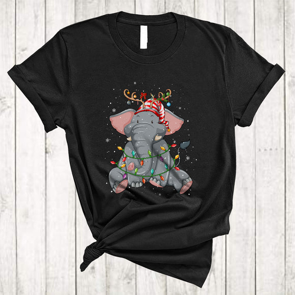 MacnyStore - Cute Elephant Reindeer Gnome, Joyful Christmas Elephant Animal Lover, X-mas Pajama Family Group T-Shirt