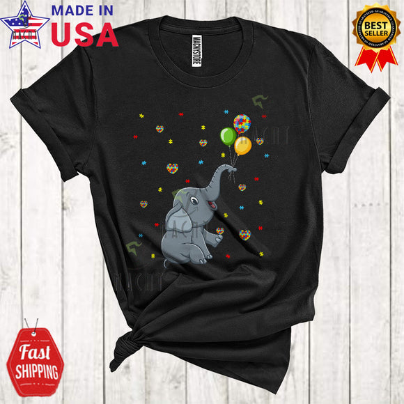 MacnyStore - Cute Elephant With Autism Puzzle Balloon Heart Funny Cool Autism Awareness Puzzle Elephant Lover T-Shirt