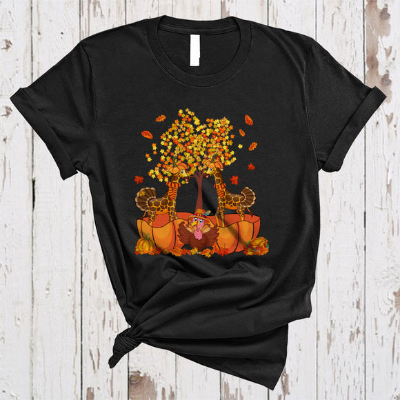 MacnyStore - Cute Giraffe In Pumpkin, Lovely Cool Thanksgiving Fall Tree Turkey, Matching Animal Lover T-Shirt
