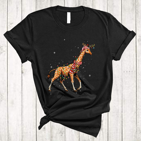 MacnyStore - Cute Giraffe Reindeer Gnome, Joyful Christmas Giraffe Animal Lover, X-mas Pajama Family Group T-Shirt