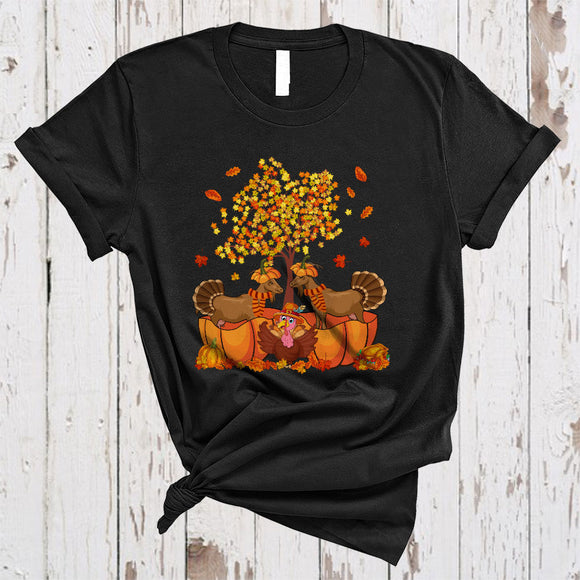 MacnyStore - Cute Goat In Pumpkin, Lovely Cool Thanksgiving Fall Tree Turkey, Matching Animal Lover T-Shirt