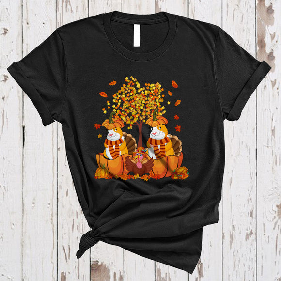 MacnyStore - Cute Guinea Pig In Pumpkin, Lovely Cool Thanksgiving Fall Tree Turkey, Matching Animal Lover T-Shirt