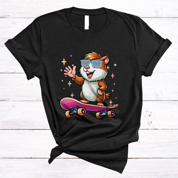 MacnyStore - Cute Guinea Pig Playing Skate Board, Humorous Skate Player, Matching Animal Lover T-Shirt