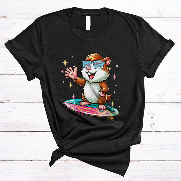 MacnyStore - Cute Guinea Pig Playing Surfing Board, Humorous Surfing Surfer, Matching Animal Lover T-Shirt
