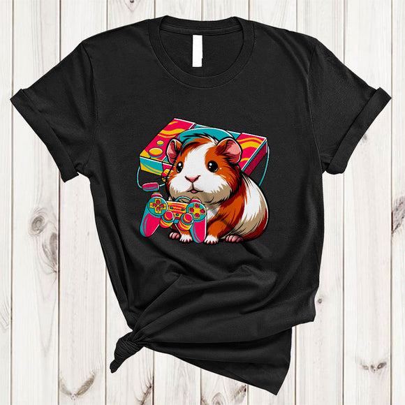 MacnyStore - Cute Guinea Pig Playing Video Games, Colorful Video Game Controller, Gamer Gaming Lover T-Shirt