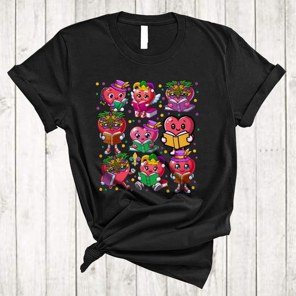 MacnyStore - Cute Mardi Gras Hearts Reading A Book, Lovely Mardi Gras Teacher Book, Librarian Couple T-Shirt