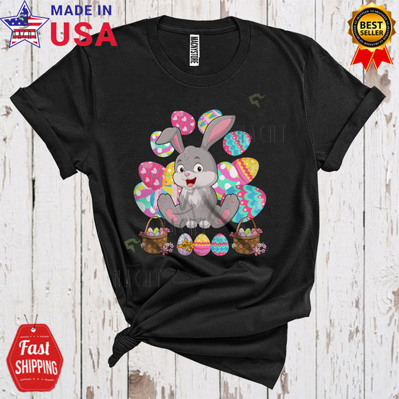 MacnyStore - Cute Rabbit With Easter Eggs Basket Funny Cool Easter Day Egg Hunt Matching Rabbit Lover T-Shirt