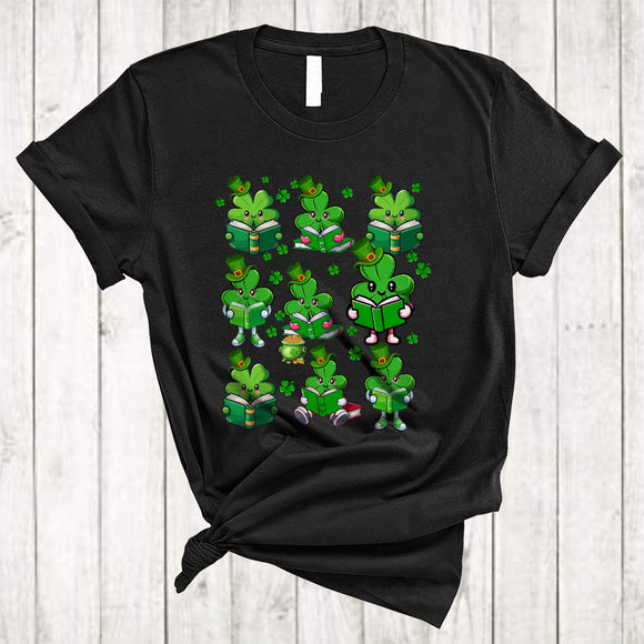MacnyStore - Cute Shamrock Reading A Book, Lovely St. Patrick's Day Shamrock, Teacher Book Librarian T-Shirt