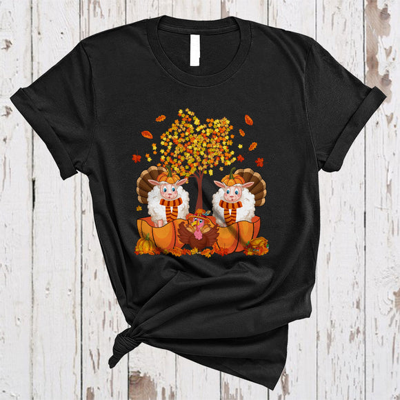 MacnyStore - Cute Sheep In Pumpkin, Lovely Cool Thanksgiving Fall Tree Turkey, Matching Animal Lover T-Shirt