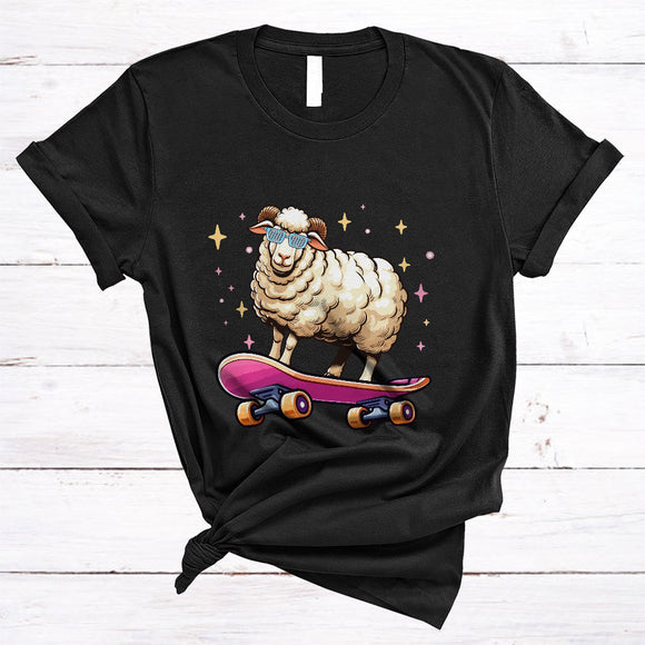 MacnyStore - Cute Sheep Playing Skate Board, Humorous Skate Player, Matching Animal Farmer Lover T-Shirt
