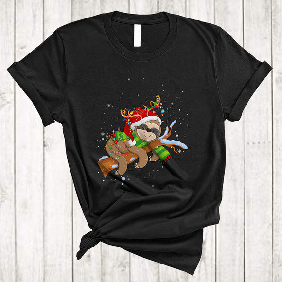 MacnyStore - Cute Sloth Reindeer Gnome, Joyful Christmas Sloth Animal Lover, X-mas Pajama Family Group T-Shirt