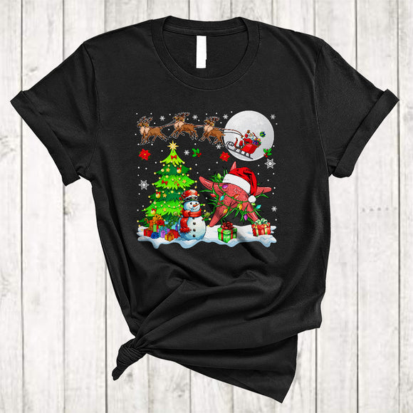 MacnyStore - Cute Starfish With Santa Sleigh Snowman, Merry Christmas Starfish Lover, X-mas Sea Animal T-Shirt