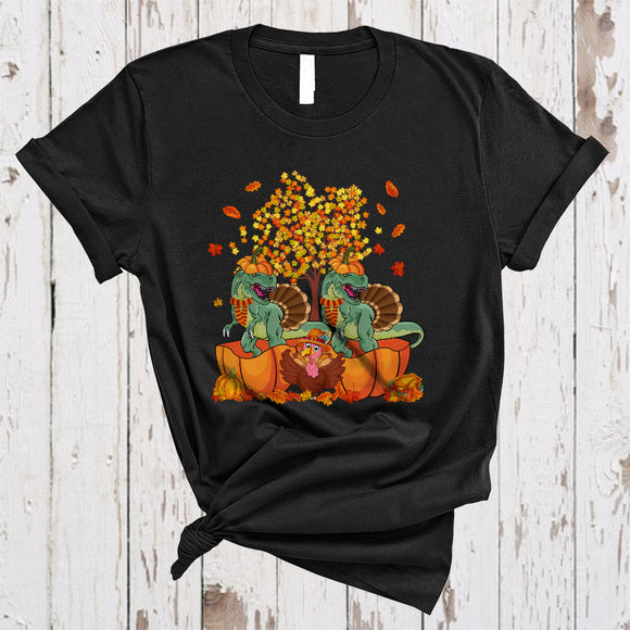 MacnyStore - Cute T-Rex In Pumpkin, Lovely Cool Thanksgiving Fall Tree Turkey, Matching Animal Lover T-Shirt