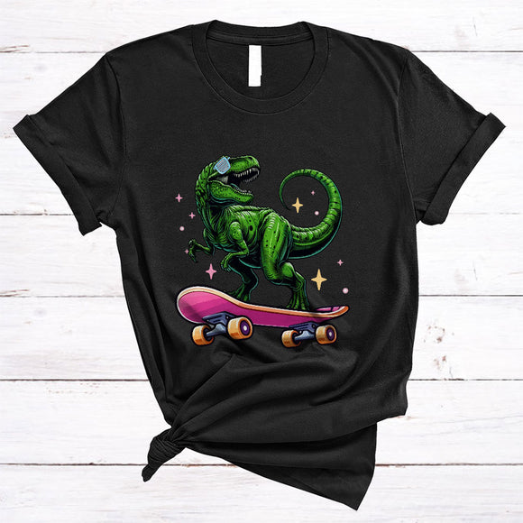 MacnyStore - Cute T-Rex Playing Skate Board, Humorous Skate Player, Matching Animal Lover T-Shirt